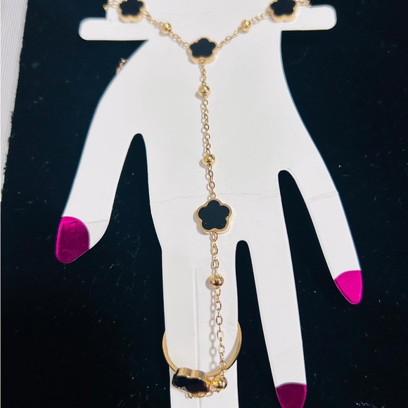 Jewelry - Elegant Black and Gold Floral Necklace stainless steel